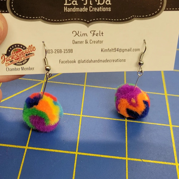 Fuzz Tie Dyed Ball Earrings 1" - Picture 1 of 1